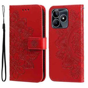For Realme C53 / Narzo N53 7-petal Flowers Embossing Leather Phone Case(Red)