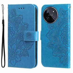 For Realme 11 4G Global 7-petal Flowers Embossing Leather Phone Case(Blue)