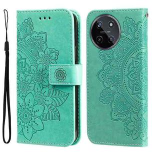 For Realme 11 4G Global 7-petal Flowers Embossing Leather Phone Case(Green)
