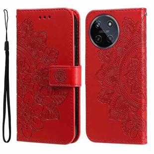 For Realme 11 4G Global 7-petal Flowers Embossing Leather Phone Case(Red)