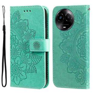 For Realme C67 / 11 5G Taiwan Version Seven-petal Flowers Embossing Leather Phone Case(Green)