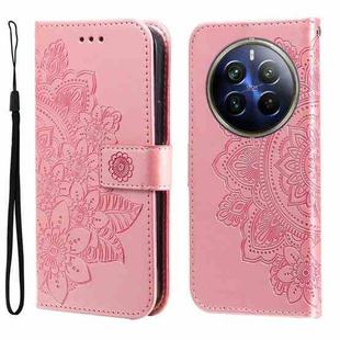 For Realme 12 Pro+ 7-petal Flowers Embossing Leather Phone Case(Rose Gold)