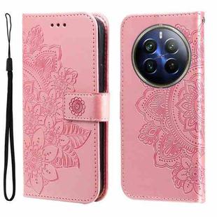 For Realme 12 Pro+ Seven-petal Flowers Embossing Leather Phone Case(Rose Gold)