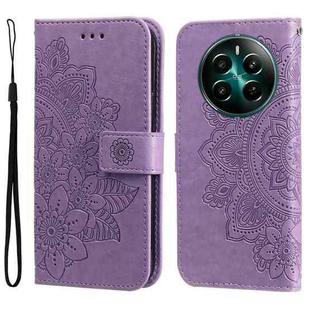 For Realme 12+ Seven-petal Flowers Embossing Leather Phone Case(Light Purple)