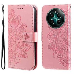 For Realme 12+ Seven-petal Flowers Embossing Leather Phone Case(Rose Gold)