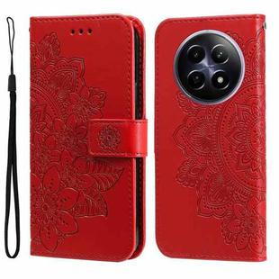 For Realme 12 5G Seven-petal Flowers Embossing Leather Phone Case(Red)