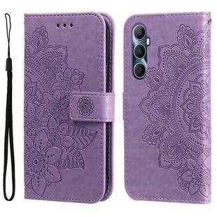 For Realme C65 4G 7-petal Flowers Embossing Leather Phone Case(Light Purple)