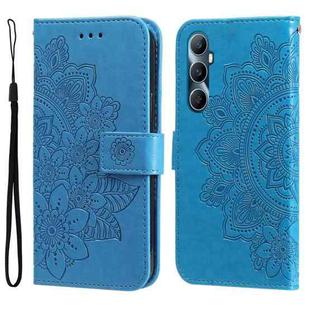 For Realme C65 4G 7-petal Flowers Embossing Leather Phone Case(Blue)