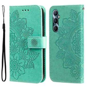 For Realme C65 4G 7-petal Flowers Embossing Leather Phone Case(Green)