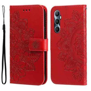 For Realme C65 4G 7-petal Flowers Embossing Leather Phone Case(Red)