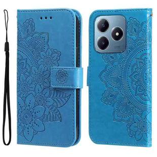 For Realme C63 / C61  / Note 60 Seven-petal Flowers Embossing Leather Phone Case(Blue)