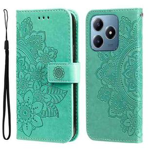 For Realme C63 / C61  / Note 60 Seven-petal Flowers Embossing Leather Phone Case(Green)