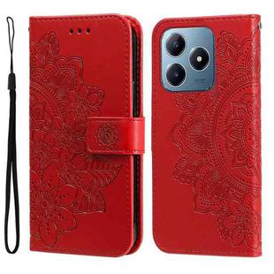 For Realme C63 / C61  / Note 60 Seven-petal Flowers Embossing Leather Phone Case(Red)