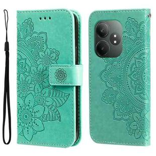 For Realme GT 6 / GT Neo6 SE Seven-petal Flowers Embossing Leather Phone Case(Green)