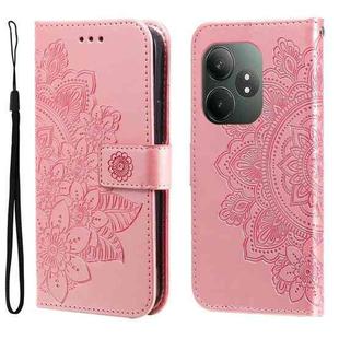 For Realme GT 6 / GT Neo6 SE Seven-petal Flowers Embossing Leather Phone Case(Rose Gold)