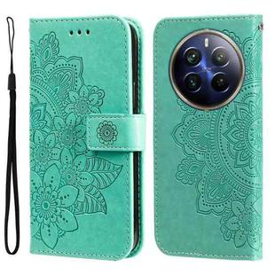 For Realme 13 Pro / 13 Pro+ / P1 Pro Global Seven-petal Flowers Embossing Leather Phone Case(Green)