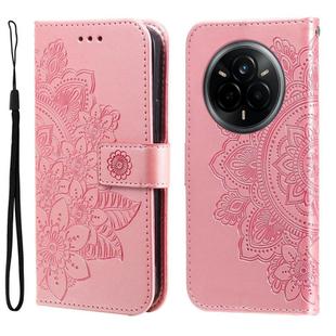 For Realme 14 Pro Global Seven-petal Flowers Embossing Leather Phone Case(Rose Gold)