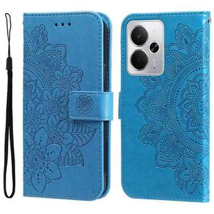 For Realme 14 Global Seven-petal Flowers Embossing Leather Phone Case(Blue)