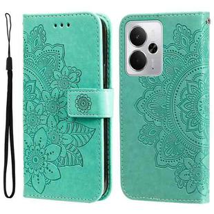 For Realme 14 Global Seven-petal Flowers Embossing Leather Phone Case(Green)