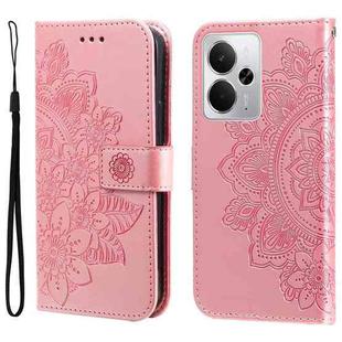 For Realme 14 Global Seven-petal Flowers Embossing Leather Phone Case(Rose Gold)
