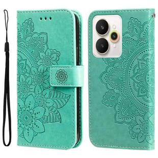 For Realme 15 5G / Realme 15 Pro 5G Seven-petal Flowers Embossing Leather Phone Case(Green)