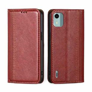 For Nokia C12 Grid Texture Magnetic Flip Leather Phone Case(Red)