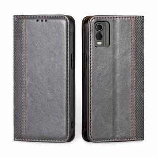 For Nokia C32 Grid Texture Magnetic Flip Leather Phone Case(Grey)