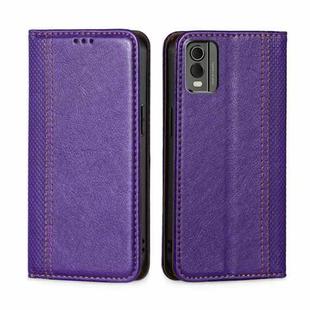 For Nokia C32 Grid Texture Magnetic Flip Leather Phone Case(Purple)