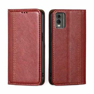 For Nokia C32 Grid Texture Magnetic Flip Leather Phone Case(Red)