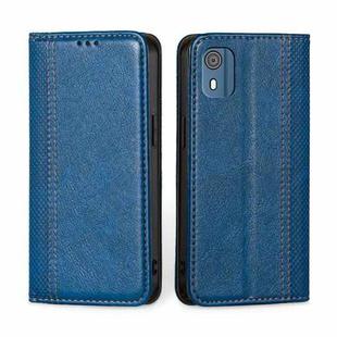 For Nokia C02 TA-1522 Grid Texture Magnetic Flip Leather Phone Case(Blue)