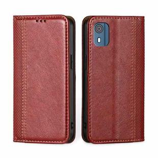 For Nokia C02 TA-1522 Grid Texture Magnetic Flip Leather Phone Case(Red)