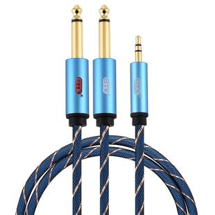 EMK 3.5mm Jack Male to 2 x 6.35mm Jack Male Gold Plated Connector Nylon Braid AUX Cable for Computer / X-BOX / PS3 / CD / DVD, Cable Length:1m(Dark Blue)