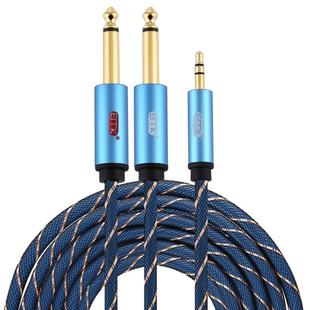 EMK 3.5mm Jack Male to 2 x 6.35mm Jack Male Gold Plated Connector Nylon Braid AUX Cable for Computer / X-BOX / PS3 / CD / DVD, Cable Length:5m(Dark Blue)