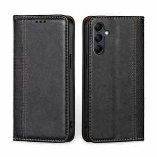 For Samsung Galaxy M14 5G Grid Texture Magnetic Flip Leather Phone Case(Black)