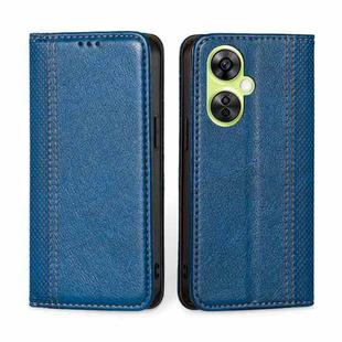 For OnePlus Nord CE 3 Lite 5G Grid Texture Magnetic Flip Leather Phone Case(Blue)