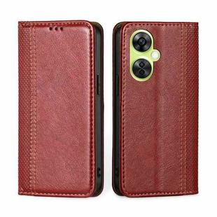 For OnePlus Nord CE 3 Lite 5G Grid Texture Magnetic Flip Leather Phone Case(Red)