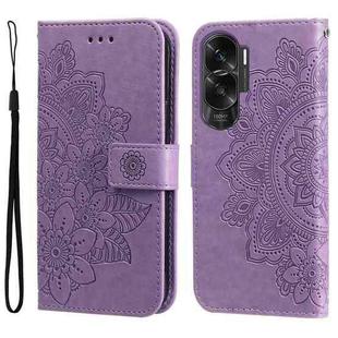 For Honor X50i 5G 7-petal Flowers Embossing Leather Phone Case(Light Purple)