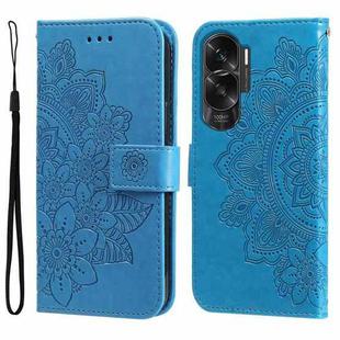 For Honor X50i 5G 7-petal Flowers Embossing Leather Phone Case(Blue)