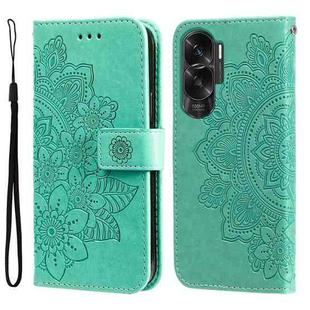 For Honor X50i 5G Seven-petal Flowers Embossing Leather Phone Case(Green)