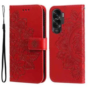 For Honor X50i 5G Seven-petal Flowers Embossing Leather Phone Case(Red)