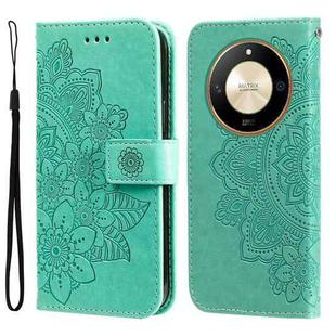 For Honor X50 Seven-petal Flowers Embossing Leather Phone Case(Green)