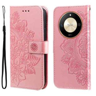 For Honor X50 7-petal Flowers Embossing Leather Phone Case(Rose Gold)