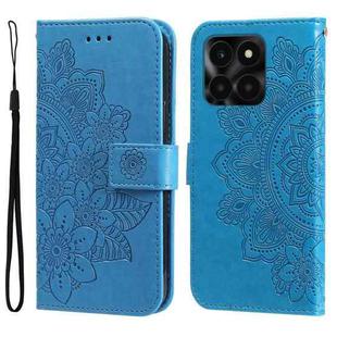 For Honor X6a Seven-petal Flowers Embossing Leather Phone Case(Blue)