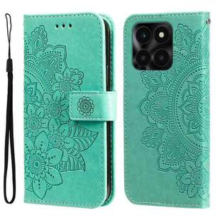 For Honor X6a Seven-petal Flowers Embossing Leather Phone Case(Green)