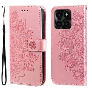 For Honor X6a 7-petal Flowers Embossing Leather Phone Case(Rose Gold)