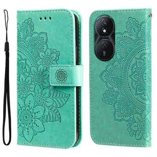 For Honor Play 50 Plus Seven-petal Flowers Embossing Leather Phone Case(Green)