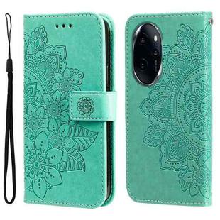 For Honor 100 Pro Seven-petal Flowers Embossing Leather Phone Case(Green)