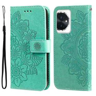 For Honor 100 Seven-petal Flowers Embossing Leather Phone Case(Green)