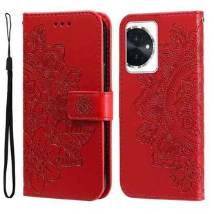 For Honor 100 7-petal Flowers Embossing Leather Phone Case(Red)