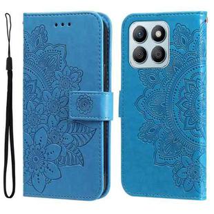 For Honor X8b Seven-petal Flowers Embossing Leather Phone Case(Blue)